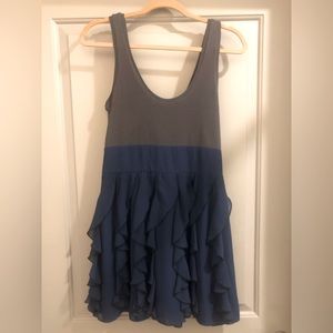 Blue and Gray Ruffled Cocktail Dress by Express